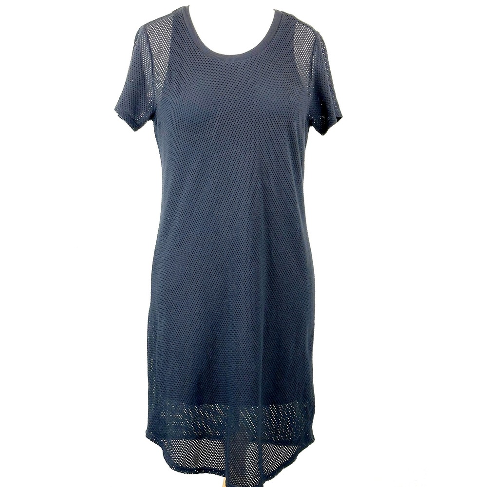 Michael Stars Black Mesh Overlay T Shirt Dress Sheer Sporty Small